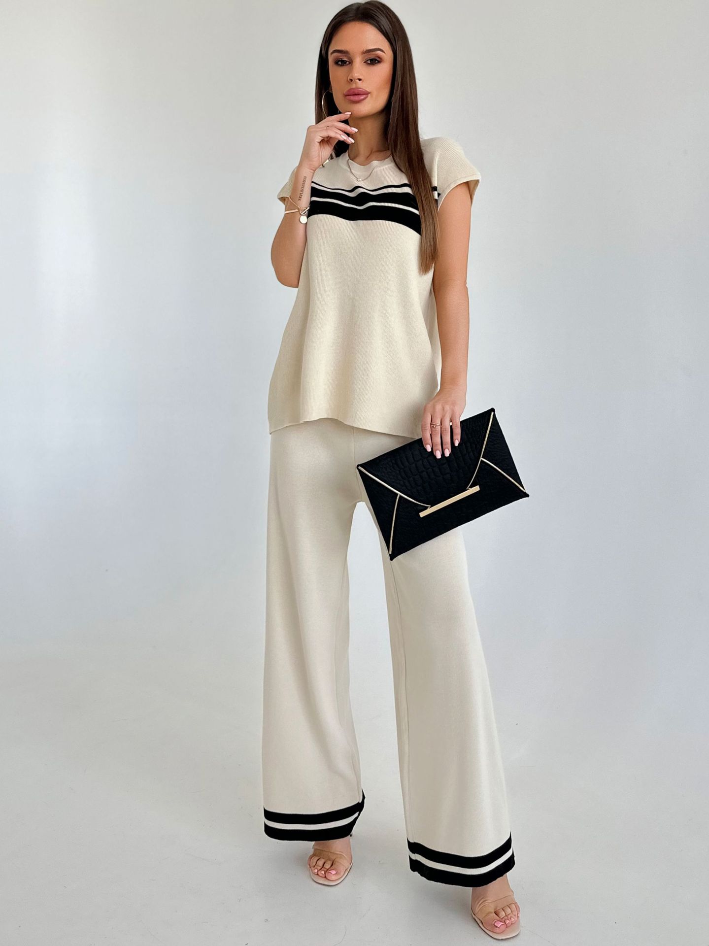 Top High Waist Wide Leg Pants Two-piece Set