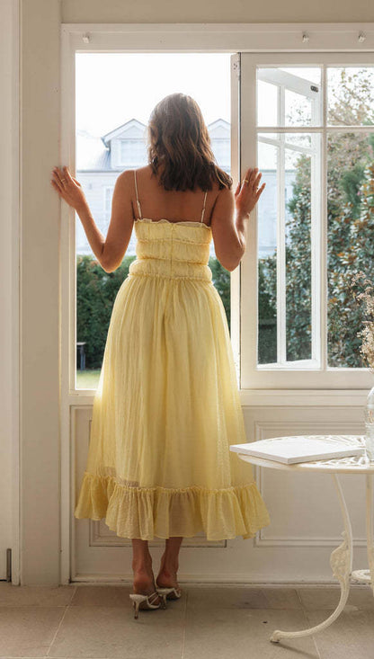 Spaghetti Strap Long Dresses With Bow Pleat Design