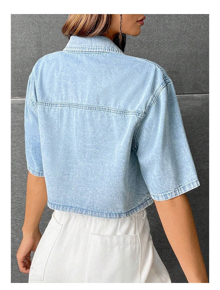 Thin Denim Small Waistcoat Short Sleeve Shirt