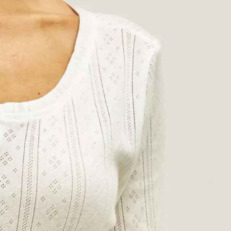 Cardigan Long Sleeve White Hollow-out Knitted Pajamas