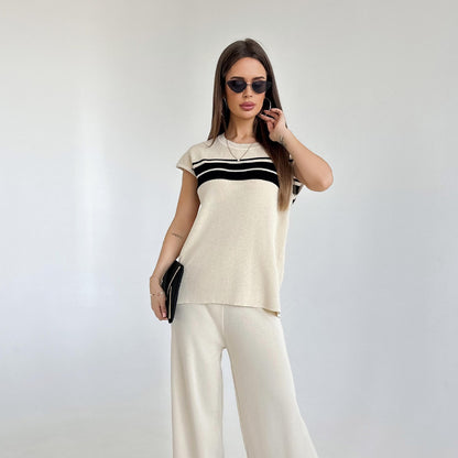 Top High Waist Wide Leg Pants Two-piece Set