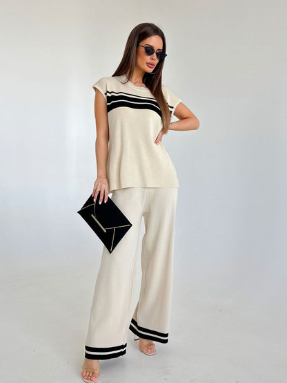 Top High Waist Wide Leg Pants Two-piece Set