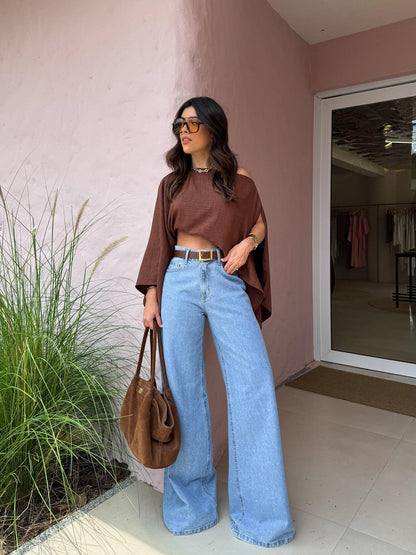 Brown Off Shoulder Crop Top