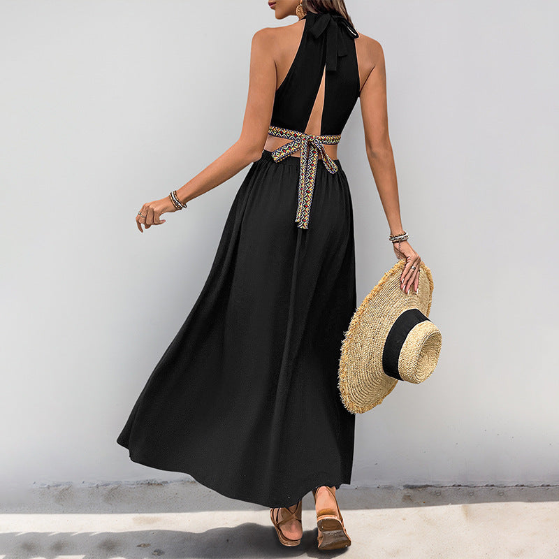 Hollow-out Vacation Style Long Dress