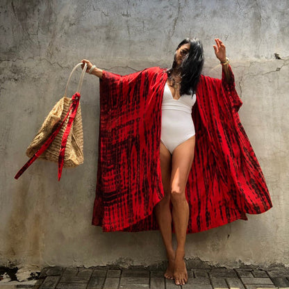 Crimson & Feather Petal Boho Kimono
