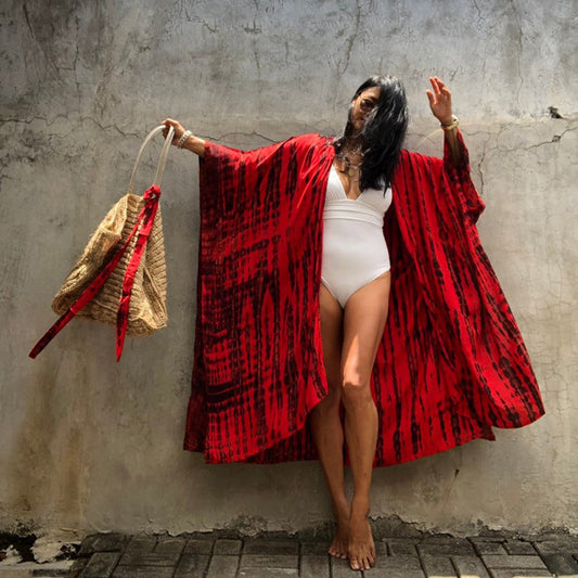 Crimson & Feather Petal Boho Kimono