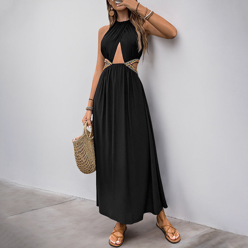 Hollow-out Vacation Style Long Dress