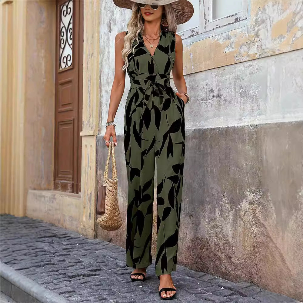 High Waist Lace-up Wide Leg Jumpsuit