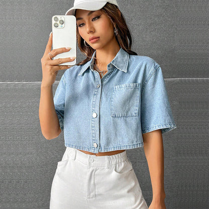 Thin Denim Small Waistcoat Short Sleeve Shirt