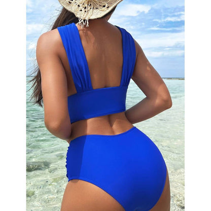 Cross-halterneck Pleated Swimsuit