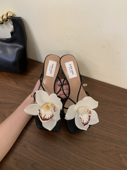 French-style Detachable Flower Flip-toe Sandals