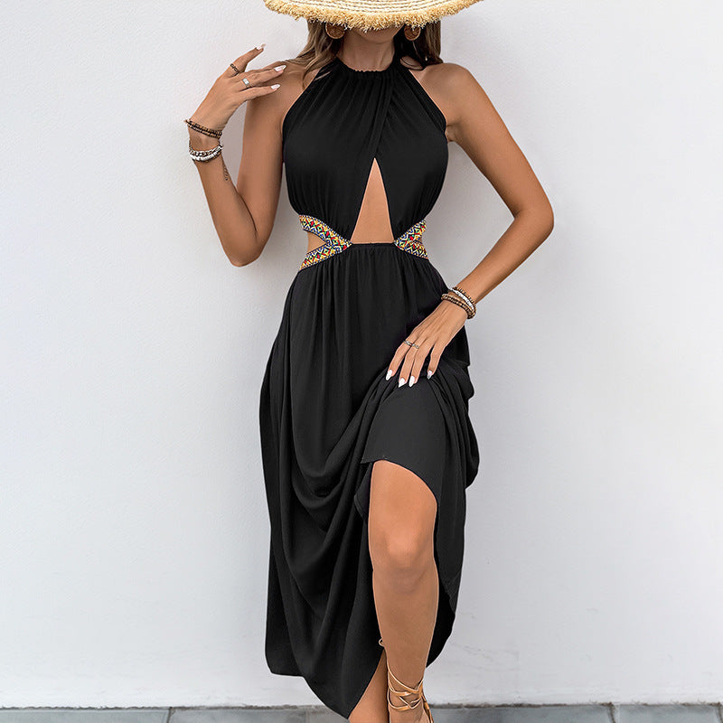 Hollow-out Vacation Style Long Dress