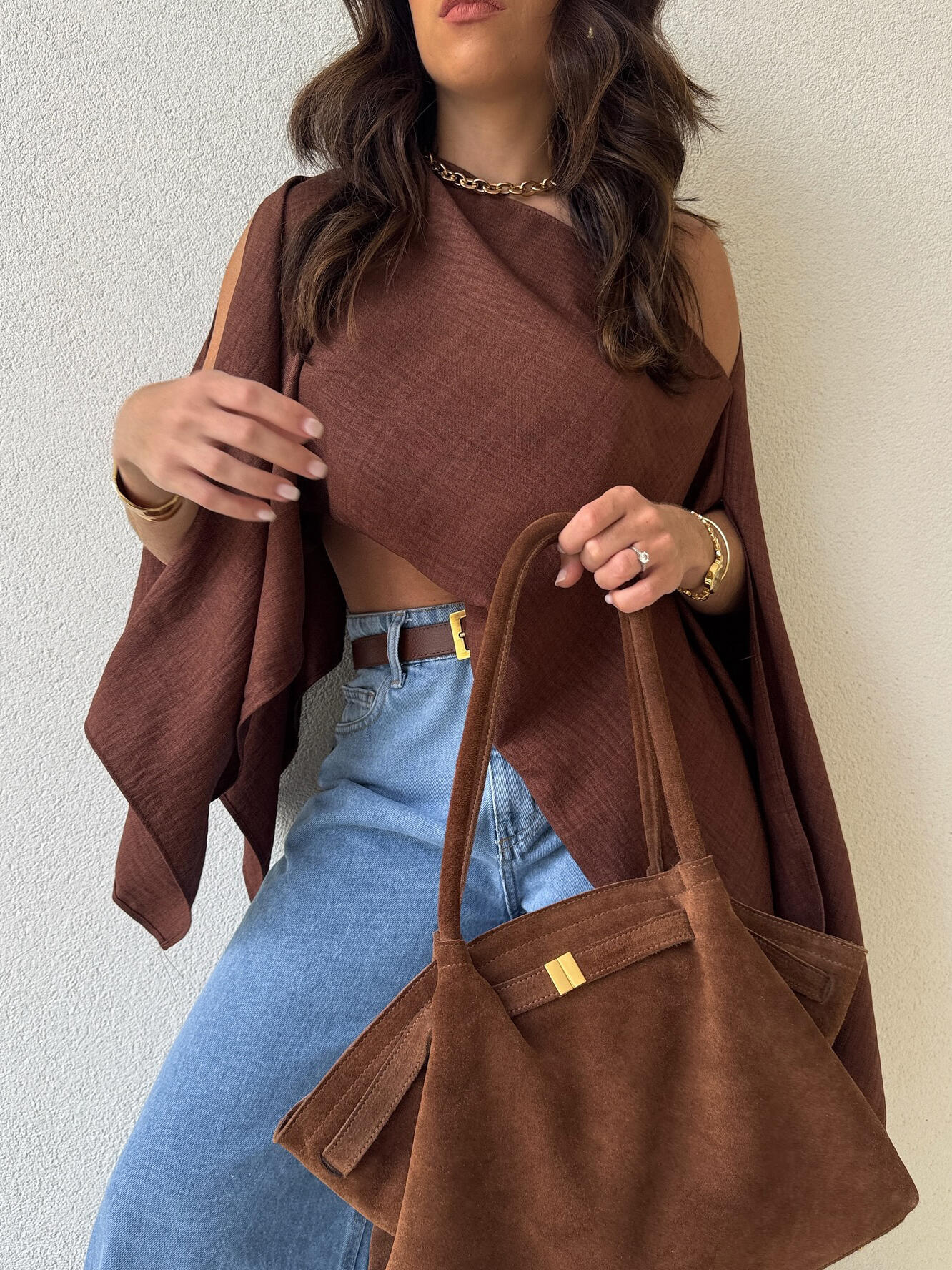 Brown Off Shoulder Crop Top