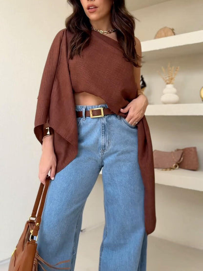 Brown Off Shoulder Crop Top