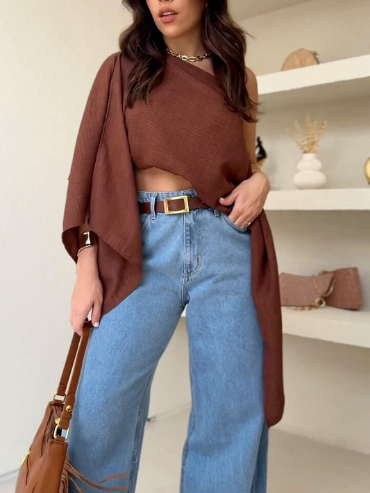 Brown Off Shoulder Crop Top