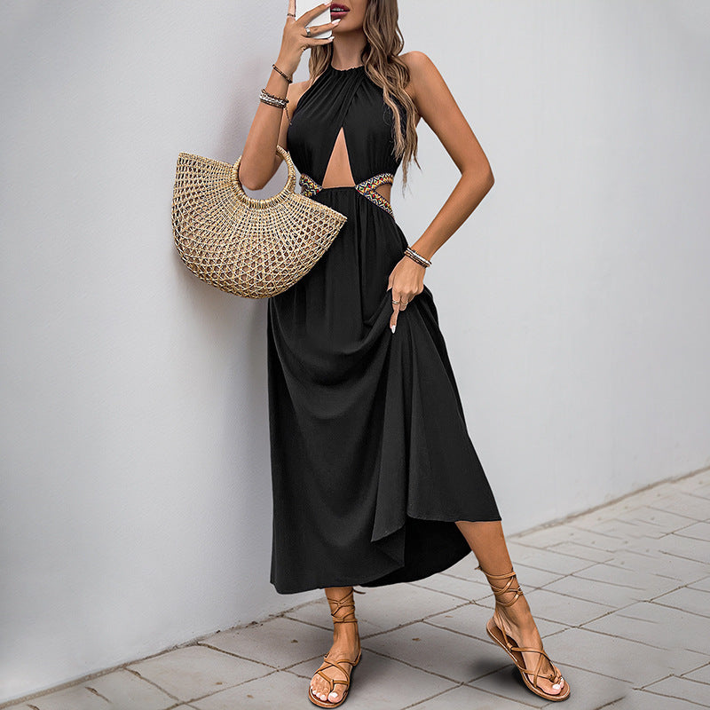 Hollow-out Vacation Style Long Dress