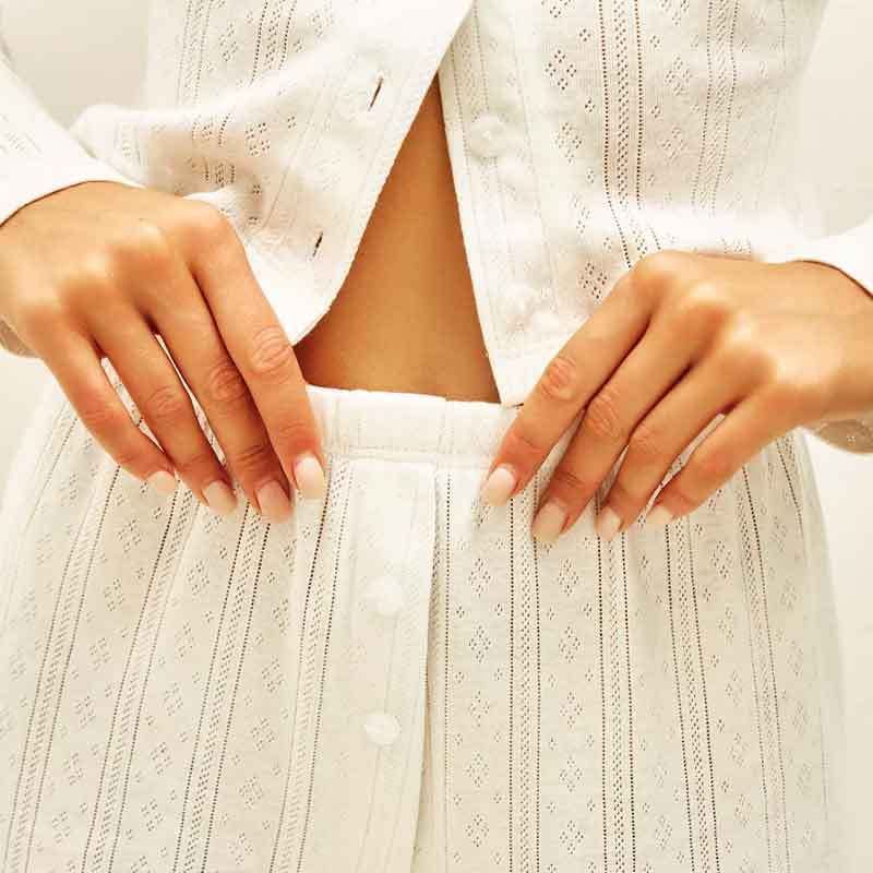 Cardigan Long Sleeve White Hollow-out Knitted Pajamas