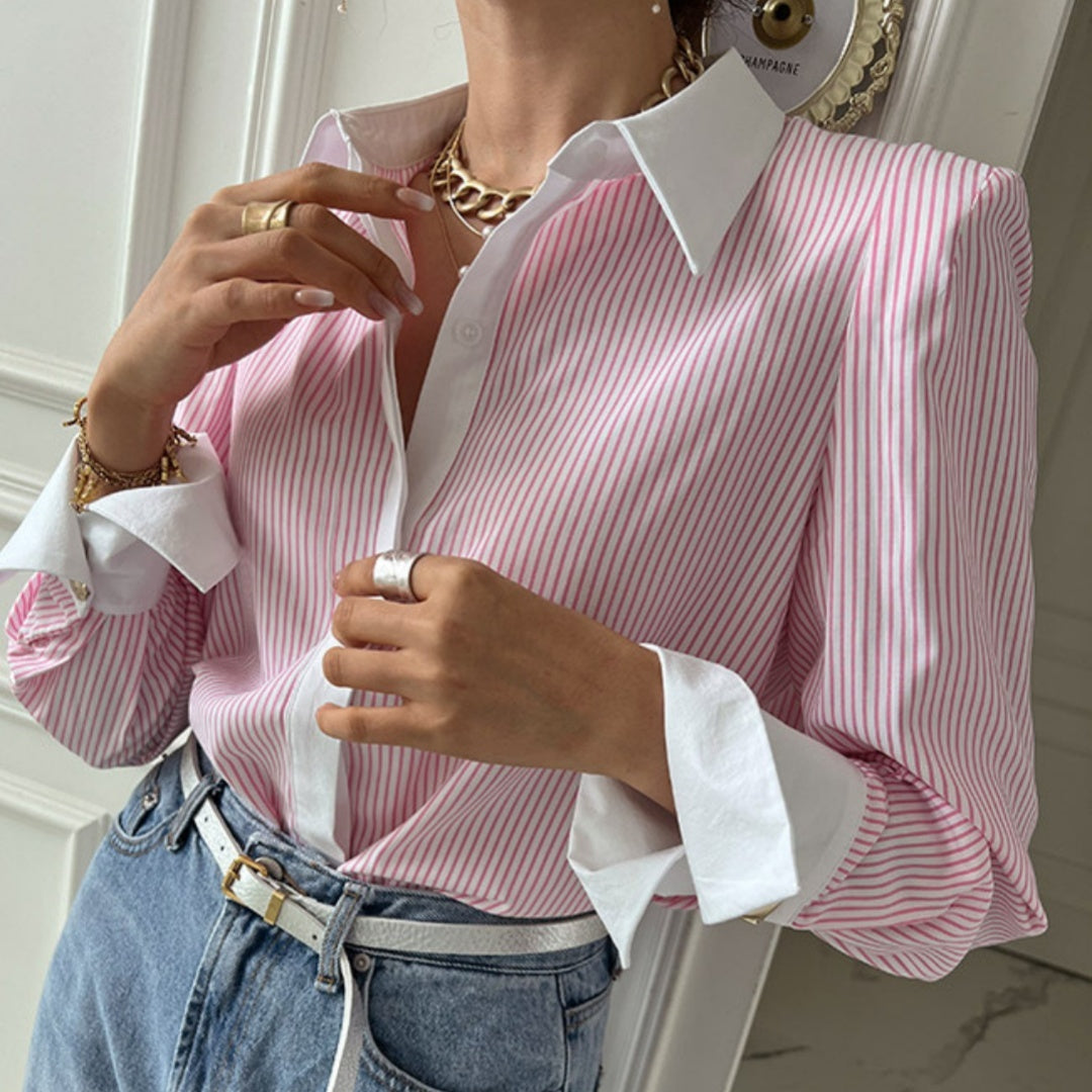 Casual Printed Patchwork Long Sleeves Striped Shirt