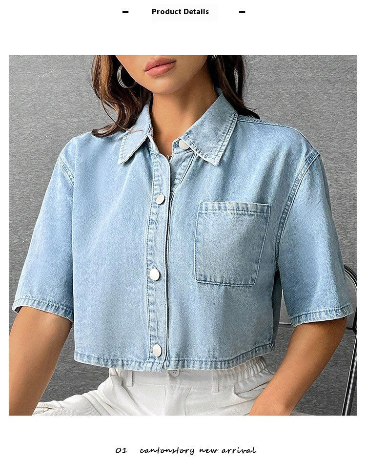 Thin Denim Small Waistcoat Short Sleeve Shirt