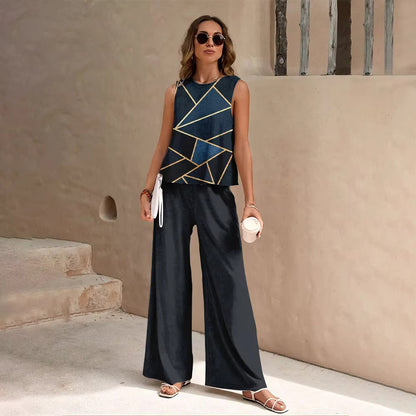 Geometric Vest Pants Suit