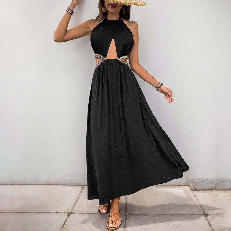 Hollow-out Vacation Style Long Dress